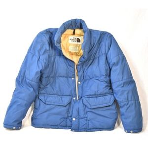 Vintage The North Face Yellow Lining Puffer Jacket Brown Logo Men Size M Blue